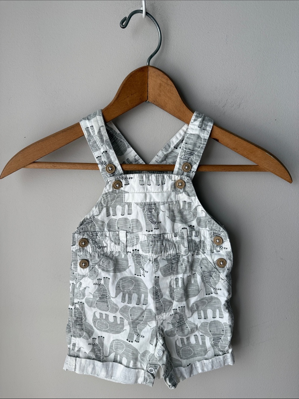 First Impressions Baby Boy Elephant Print Shortall Overalls Romper 3-6 Month